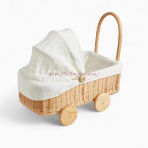 Vintage Rattan Toy Stroller