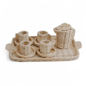 Charming Rattan Tea Set for Pretend Play