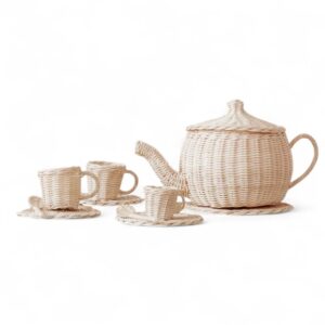 Classic Rattan Tea Set for Little Girls