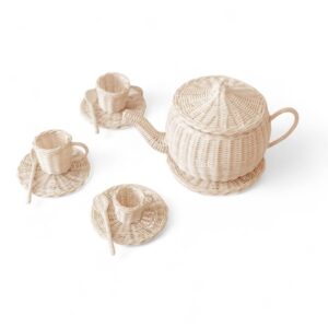 Classic Rattan Tea Set for Little Girls
