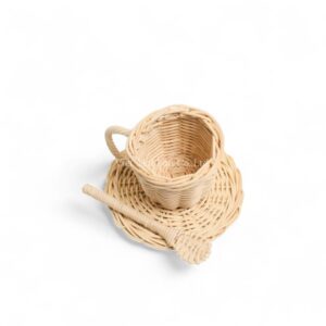 Handmade Rattan Tea Set for Pretend Play