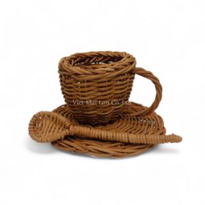 Natural Brown Rattan Tea Set for Kids