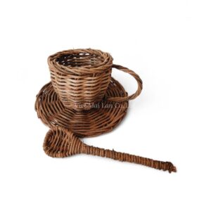 Natural Brown Rattan Tea Set for Kids