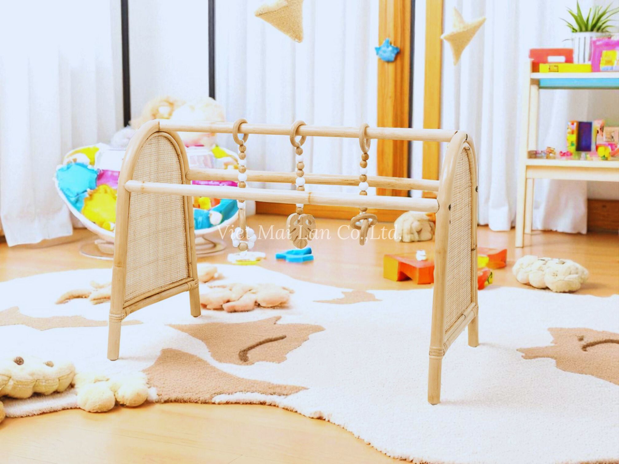 Rattan play gym stimulating the senses and supporting development
