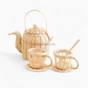 Sweet Rattan Tea Set for Little Hands