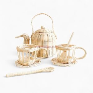 Sweet Rattan Tea Set for Little Hands