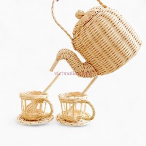 Sweet Rattan Tea Set for Little Hands