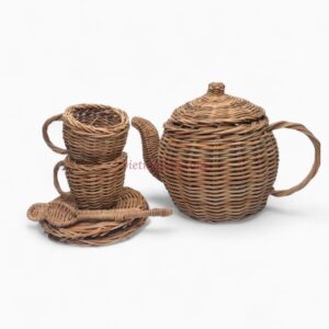 Vintage Rattan Tea Set Toy