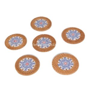 Artistic Ceramic Rattan Coaster Set