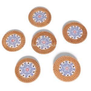 Artistic Ceramic Rattan Coaster Set