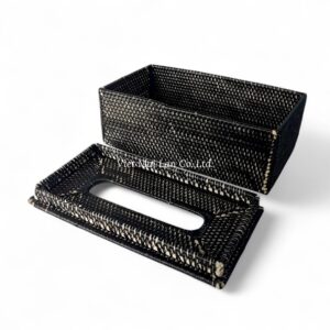 Black Rectangular Rattan Tissue Box