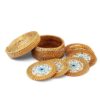 Blue Ceramic Rattan Coaster Set
