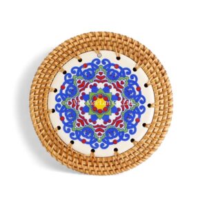 Boho Ceramic Rattan Coaster