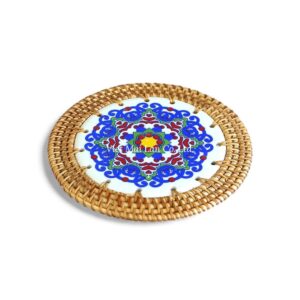 Boho Ceramic Rattan Coaster