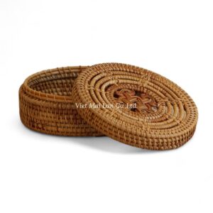 Boho Round Rattan Box