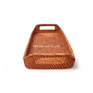 Brown Rectangular Rattan Tray