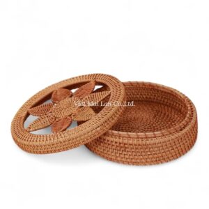Brown Round Rattan Box