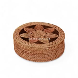 Brown Round Rattan Box