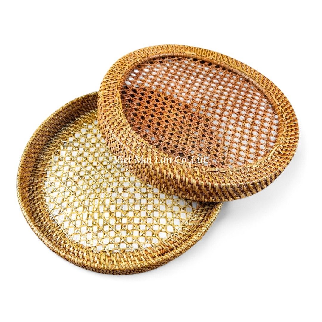 Classic Brown Round Rattan Tray