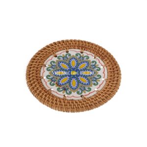 Classic Rattan Coaster with Ceramic
