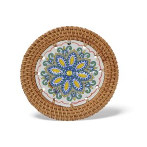 Classic Rattan Coaster with Ceramic