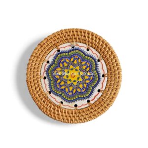 Colorful Ceramic Rattan Coaster