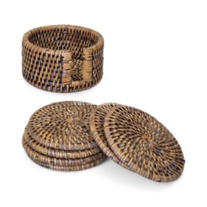 Dark Brown Rattan Coaster Set