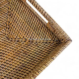 Dark Brown Rattan Tray with Handles