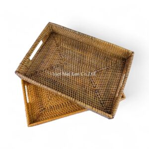 Dark Brown Rattan Tray with Handles