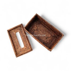 Dark Brown Rectangular Rattan Tissue Box