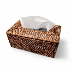 Dark Brown Rectangular Rattan Tissue Box