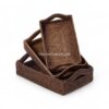 Dark Brown Rectangular Rattan Tray Set