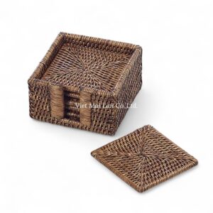 Dark Brown Square Rattan Coaster with Box