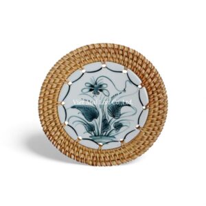 Dragonfly Ceramic Rattan Coaster