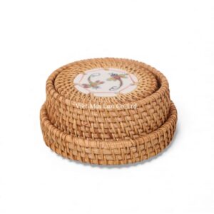 Dragonfly Ceramic Rattan Coaster Set