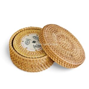 Fish Ceramic Rattan Coaster Set