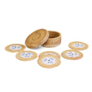 Fish Ceramic Rattan Coaster Set