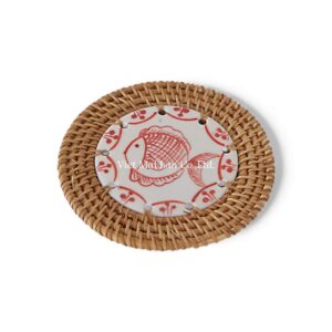 Fish Floral Ceramic Rattan Coaster