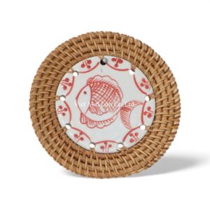 Fish Floral Ceramic Rattan Coaster