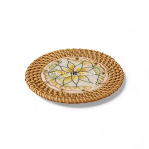 Floral Ceramic Rattan Coaster