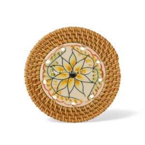 Floral Ceramic Rattan Coaster
