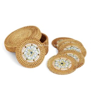 Floral Rattan Coaster Set
