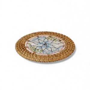 Floral Rattan Coaster with Ceramic