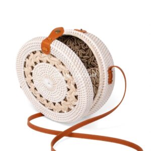 Floral White Rattan Bag