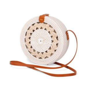 Floral White Rattan Bag