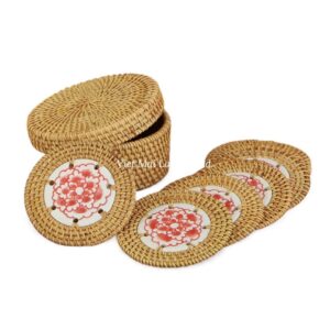 Gift Box Ceramic Rattan Coaster Set