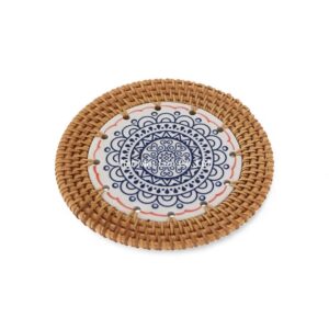Glossy Ceramic Rattan Coaster