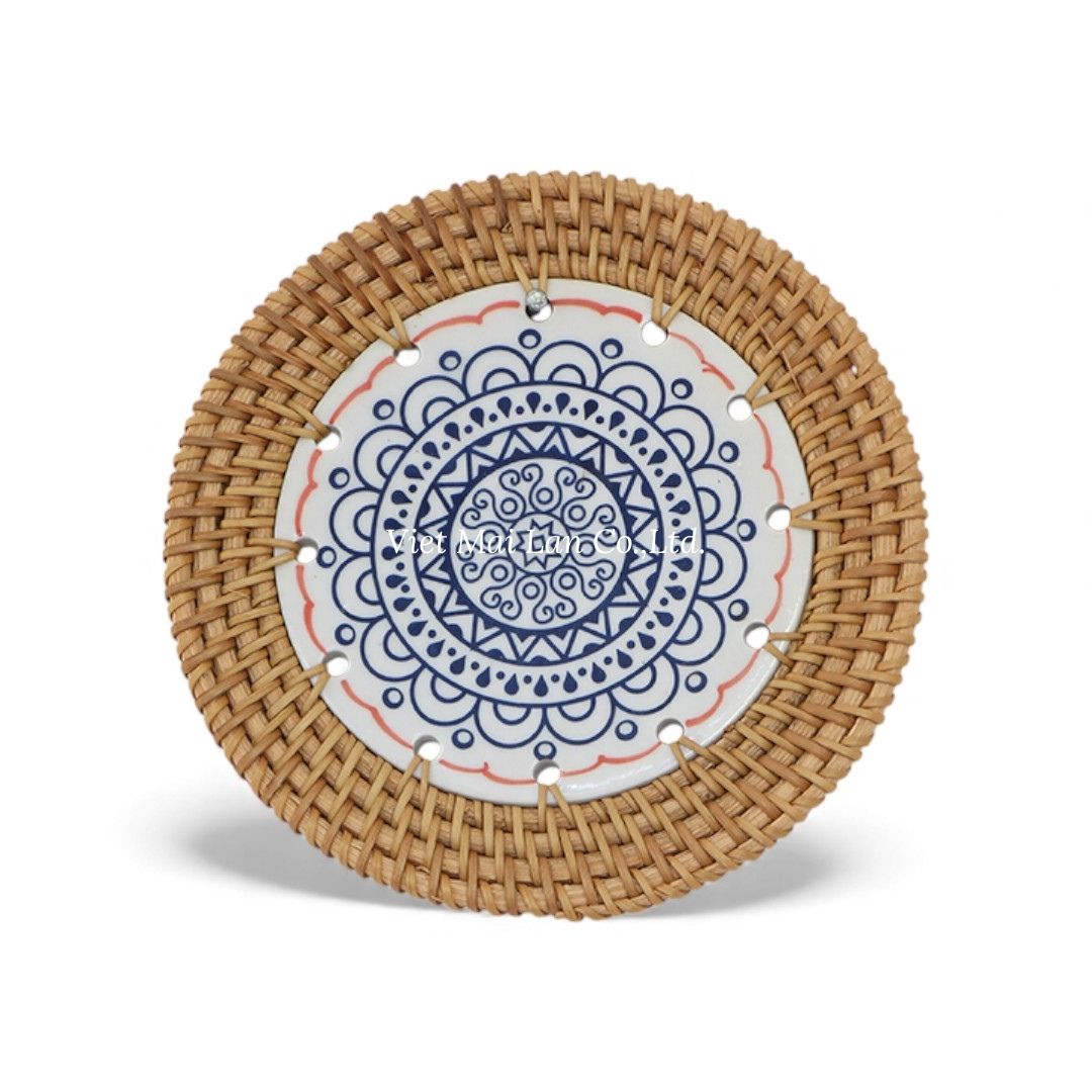 Glossy Ceramic Rattan Coaster
