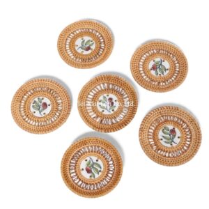 Glossy Ceramic Rattan Coaster Set
