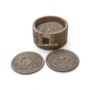 Grey Rattan Coaster Set
